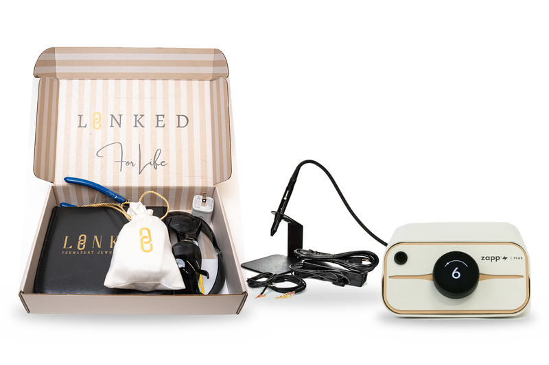 Zapp Plus 2.0 permanent jewelry starter kit with welder and LINKED kit box