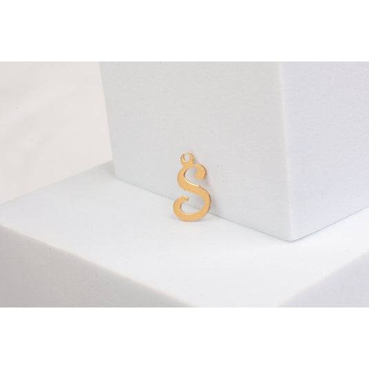 Yellow Gold  Letter S  Gold Filled  Cursive  charm permanent jewelry supplies