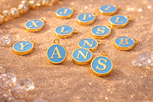 Blue Enamel Letter Charm - Stainless Steel