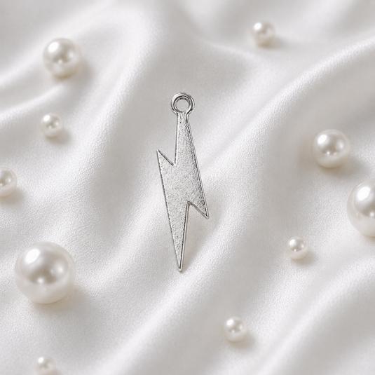 Flat Lightning Bolt Charm - Sterling Silver