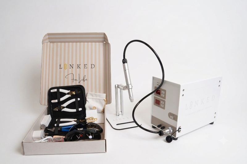 Load image into Gallery viewer, LINKED Luxe permanent jewelry starter kit with welder, tools and training kit box
