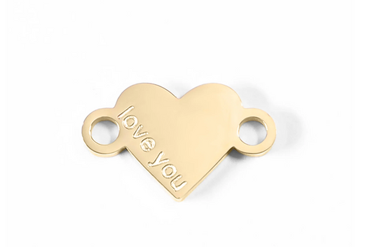 "Love You" Heart Charm Connector- 18K Gold PVD