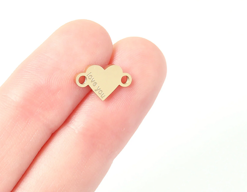 Cargue la imagen en el visor de la galería, "Love You" Heart Charm Connector- 18K Gold PVD
